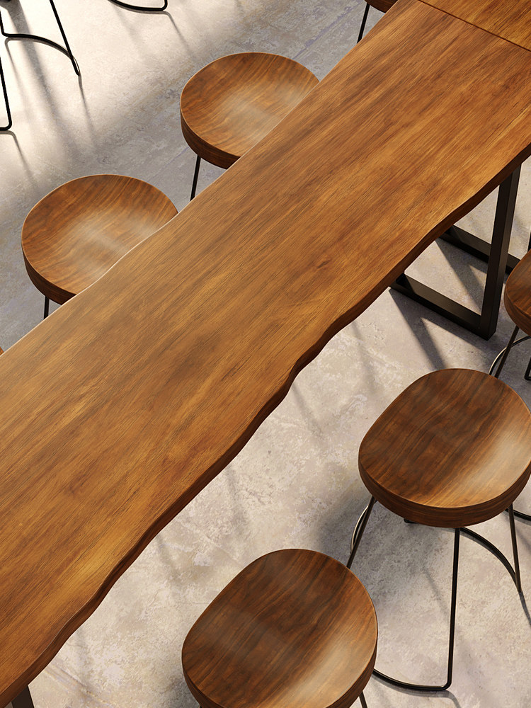 Solid wood high foot bar table and chair combined industrial wind vintage household custom bar leisure balcony leaned against wall long tables