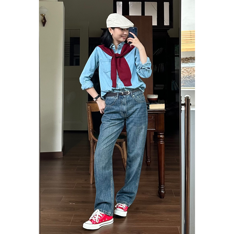 Baipan·【Denim Series】26 Early Spring American Retro Jeans Youthful Fog Washed Straight-Leg Pants