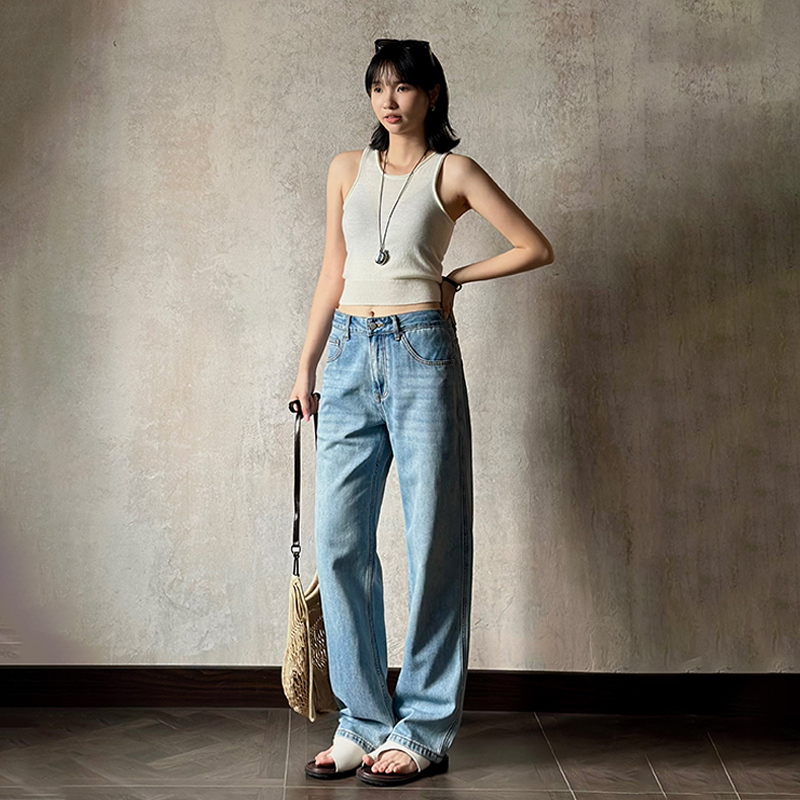 Baipan·【Tencel Denim】2026 Spring New Style Pear-Shaped Body Slimming Blue Straight-Leg Jeans