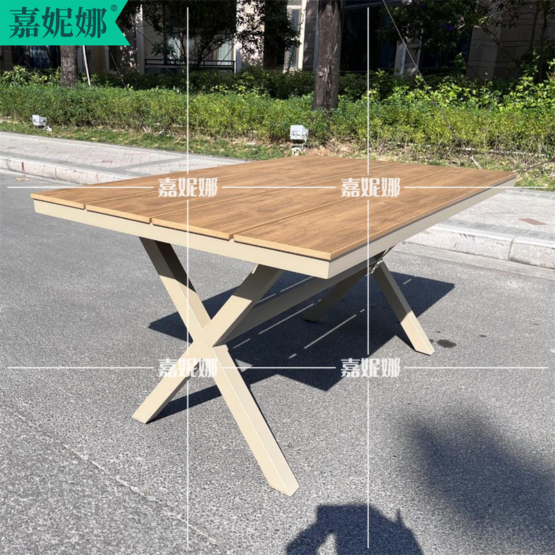 Long 1.5m ft American-Style Large Outdoor Aluminum Alloy Table and Chairs for Villa Gardens, Leisure Coffee Shops, and Plastic Wood Outdoor Tables Long 1.5m ft American-Style Large Outdoor Aluminum Alloy Table and Chairs for Villa Gardens, Leisure Coffee Shops, and Plastic Wood Outdoor Tables
