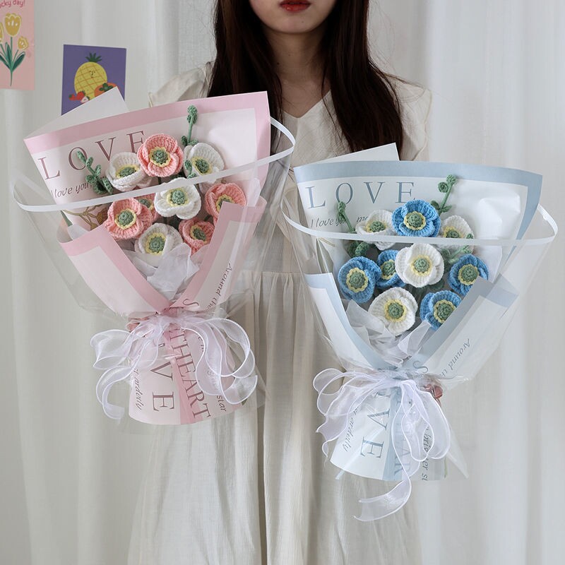 Diy knit wool bouquet small fresh gift simulation flower and beauty handbag packaging paper material bag girl