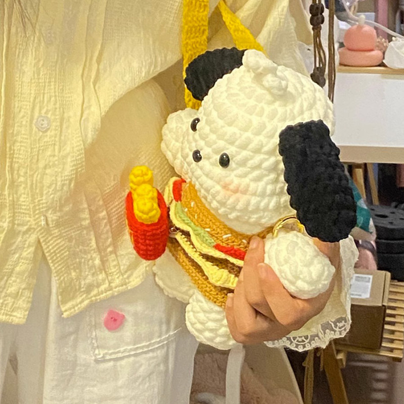 diy编织材料包 羊毛pacha狗汉堡手工编织diy材料女友冰条多巴胺肩袋娃娃