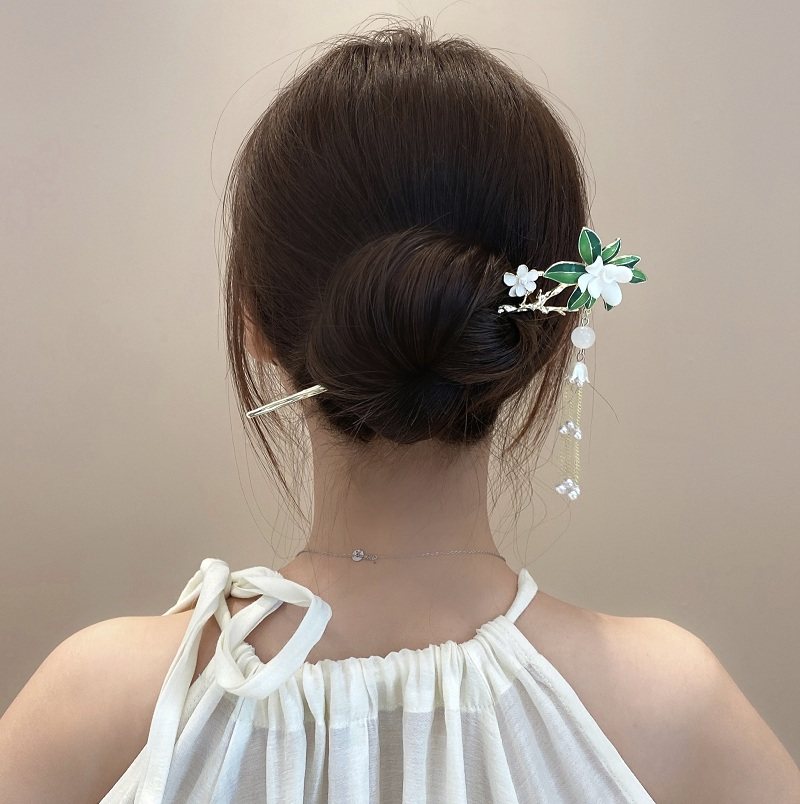 古风小清新栀子花发簪女时尚珍珠铃兰花流苏簪子复古汉服步摇头饰-阿里巴巴