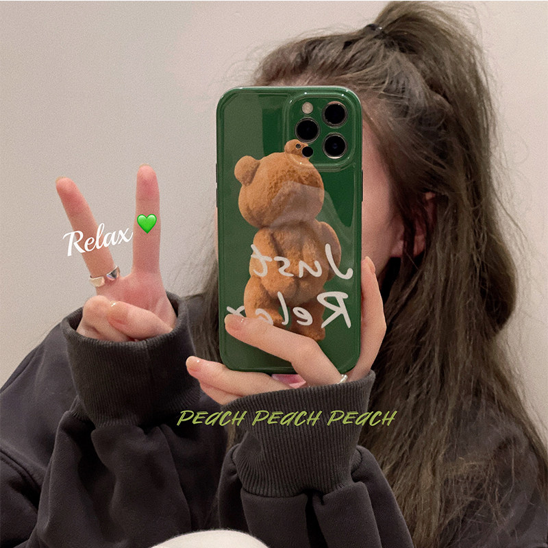 Peach Shell Ins cartoon Little Bear iphone13 mobile phone protective shell suitable for apple 12 11promax protective sleeve x silicone xr female xsmax new 8plus can