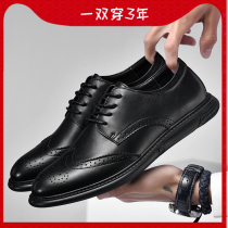 Bullock Leather Shoes Men Genuine Leather Soft-bottom Inglent Business Positive Dress Youth Carved Mens Shoes Big Code 45 45 46 47