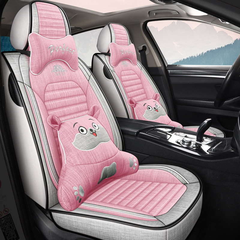 Car seat cushion four seasons universal full surround fabric seat cover net red cartoon car seat cover special linen seat cushion