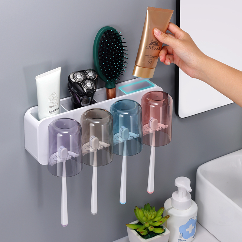 Toothbrush hanger tooth cup rack set wall-mounted punch-free wall-mounted toilet mouthwash cup tooth set tooth cylinder