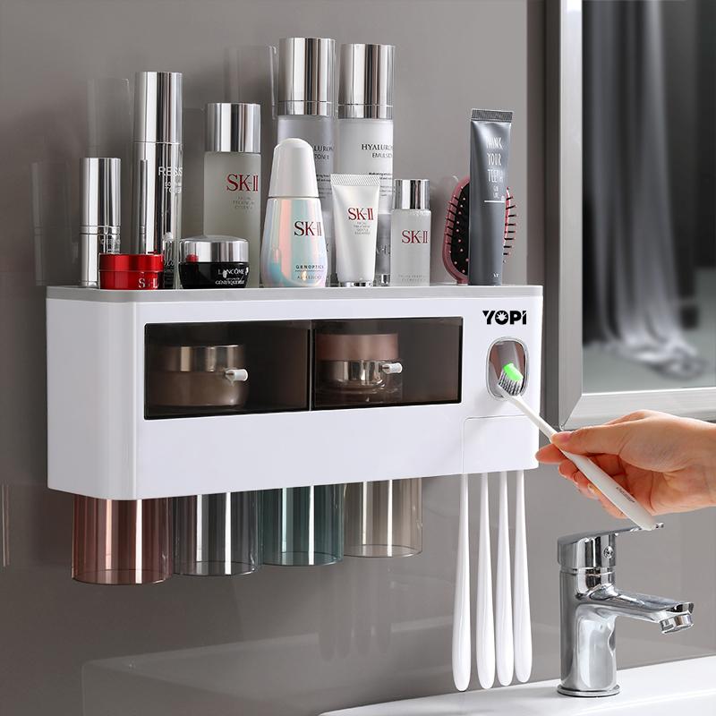 Toothbrush Holder Hanger Free of perforated dressing room wall-mounted gargling cup suit light and luxurious cylinder set containing layer shelf