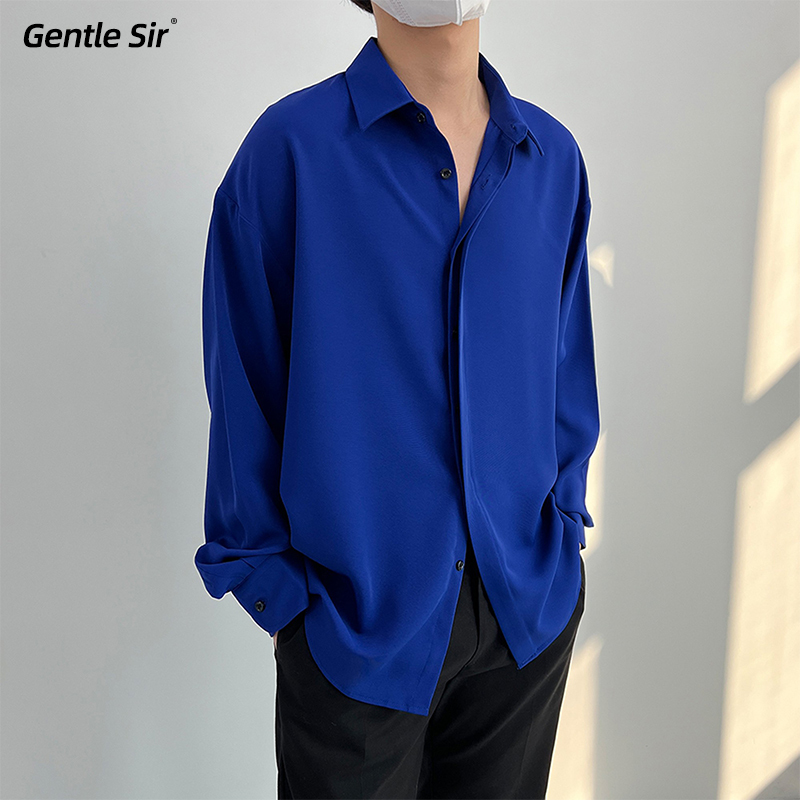 High-End Design Klein Blue Shirt for Men, Long-Sleeved, Cool and Stylish, Loose-Fitting Winter Coat, Spring and Autumn Drapey Shirt