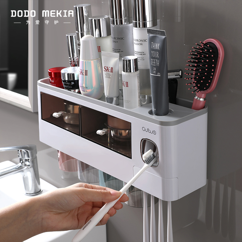 Wall-mounted toothbrush rack mouthwash cup shelf set free punching brushing cup wall-mounted bathroom tooth cylinder rack