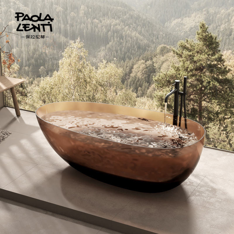 Paolalenti Transparent Colorful Crystal Resin Bathtub B&B Hotel Home Independent One-Piece Goose Egg-Shaped Bathtub
