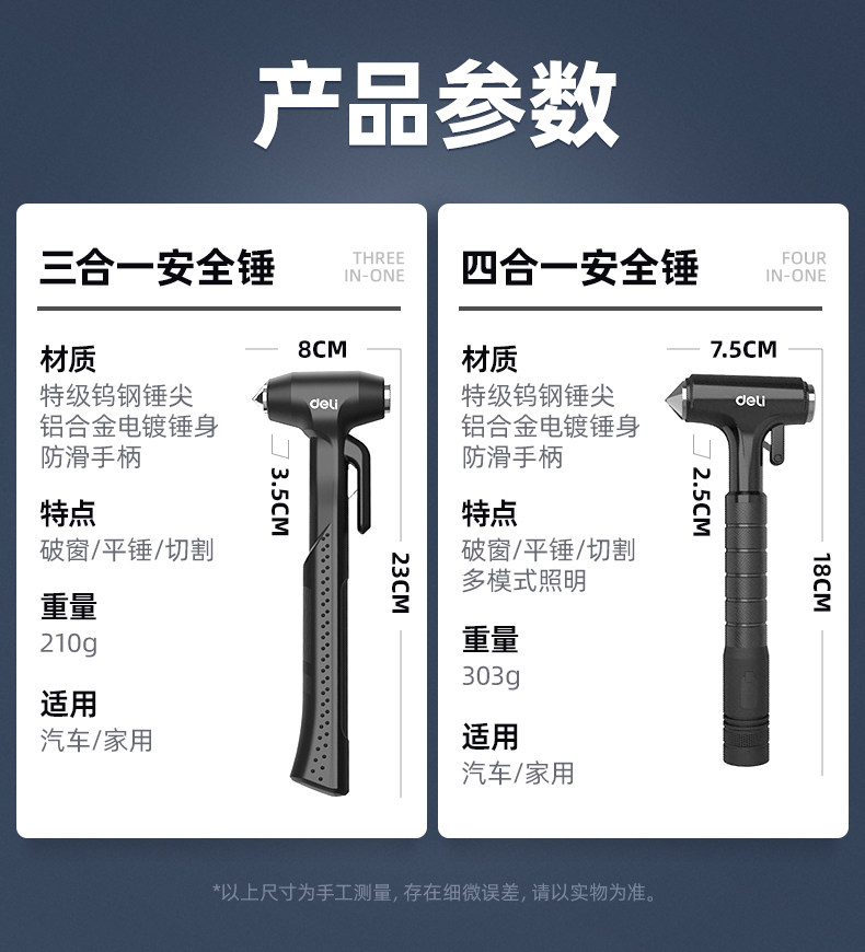 Deli Safety Hammer Car Window Breaker with Cutter for Breaking Glass, Escape Tool, Fire Emergency Rescue Tool