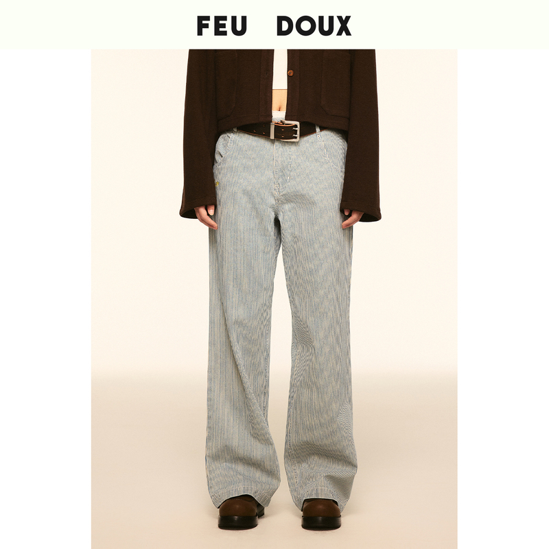 Feu Doux Striped Straight-Leg Jeans, Unisex