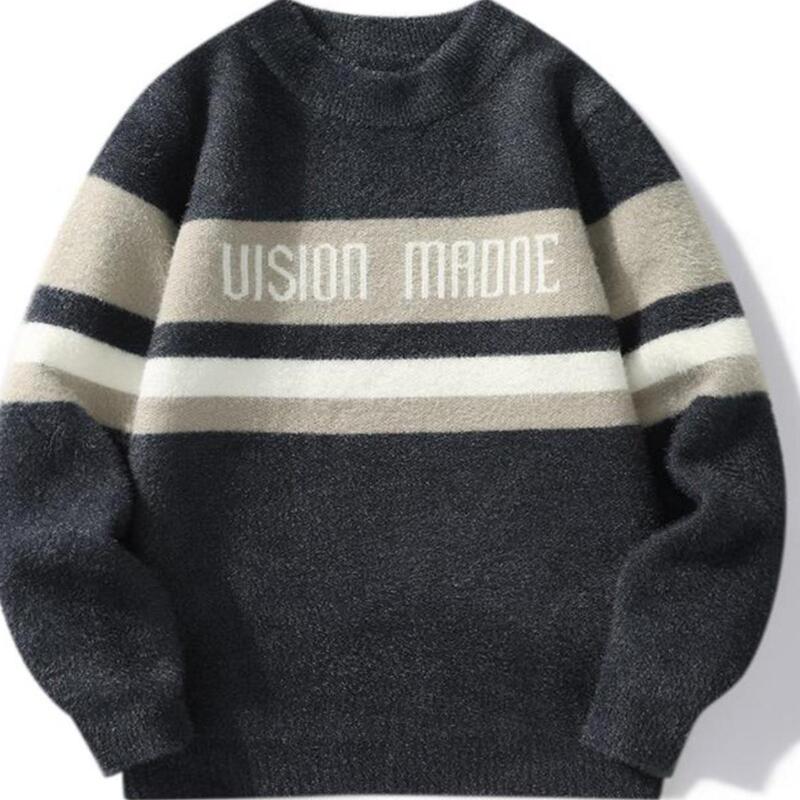 Autumn and Winter Fashionable Men's Sweater with Striped Print, Pullover, Loose Casual Top, Trendy Color-Blocking, Soft and Cozy Autumn and Winter Fashionable Men's Sweater with Striped Print, Pullover, Loose Casual Top, Trendy Color-Blocking, Soft and Cozy