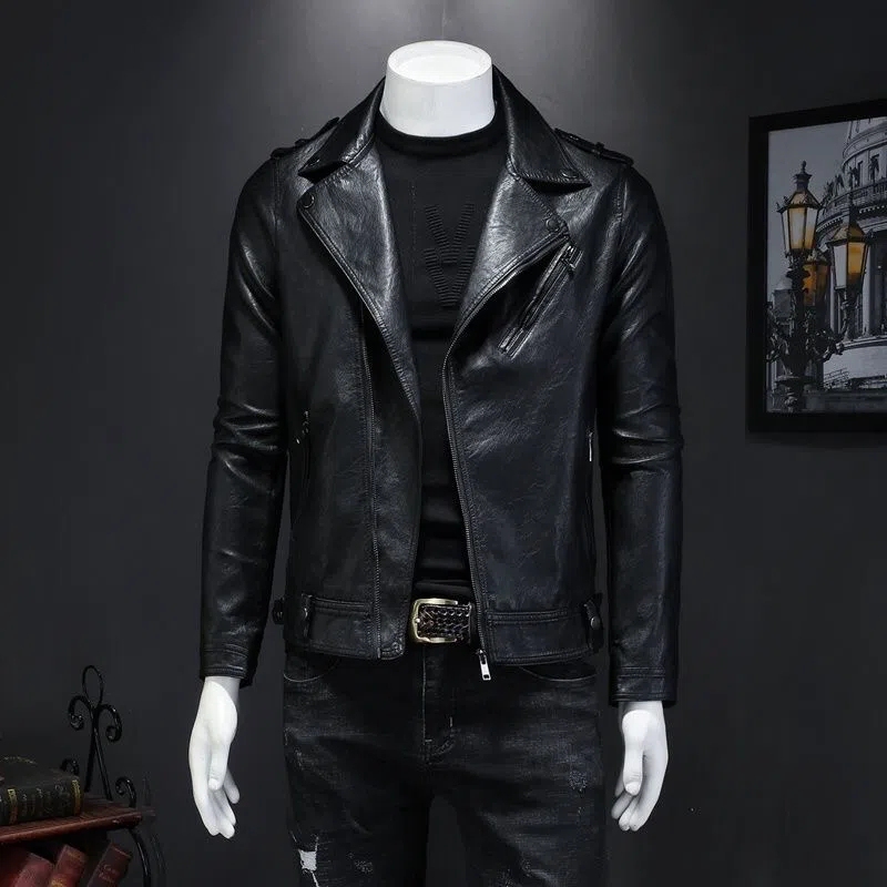 Motorcycle Soft Leather Jacket for Men, Trendy Lapel Jacket, Slim Fit, Korean Style, Handsome, Haining Street Style, Rock, Harley