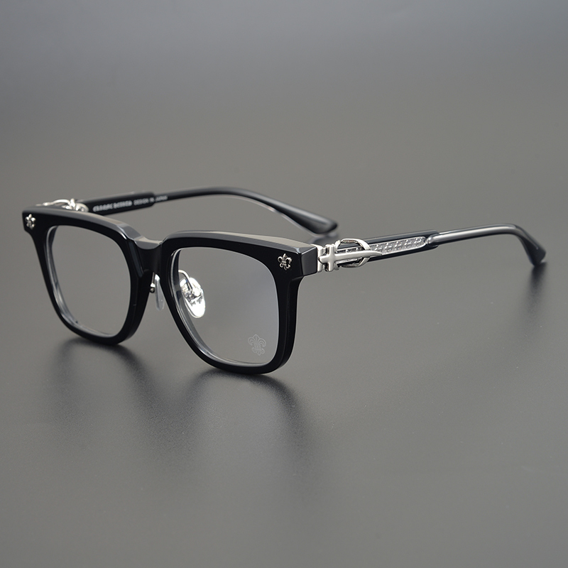 New Black-Framed Transparent Lens Glasses for Men and Women, Suitable for Large Faces, Vintage Silver Accessories, Eyeglass Frames with Myopia Protection, Blue Light Blocking, and Photochromic New Black-Framed Transparent Lens Glasses for Men and Women, Suitable for Large Faces, Vintage Silver Accessories, Eyeglass Frames with Myopia Protection, Blue Light Blocking, and Photochromic