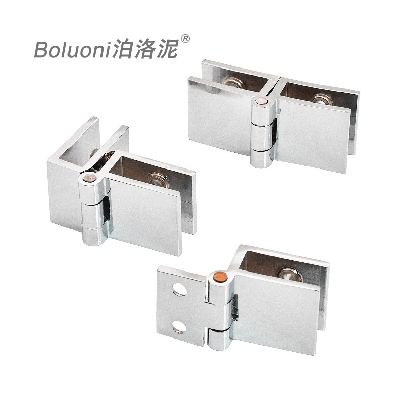 No-Drill Glass Hinge Zinc Alloy/Copper Frameless Glass Hinge for Wine Cabinet, Bookcase, Glass Door, Shower Room