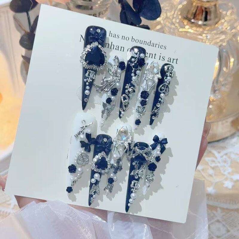 5.5 Gu Shi Ye (Gu Shi Ye) Wabi-Sabi Style Dark Long Pointed Handmade Wearable Nail Art Finished Nails 5.5 Gu Shi Ye (Gu Shi Ye) Wabi-Sabi Style Dark Long Pointed Handmade Wearable Nail Art Finished Nails