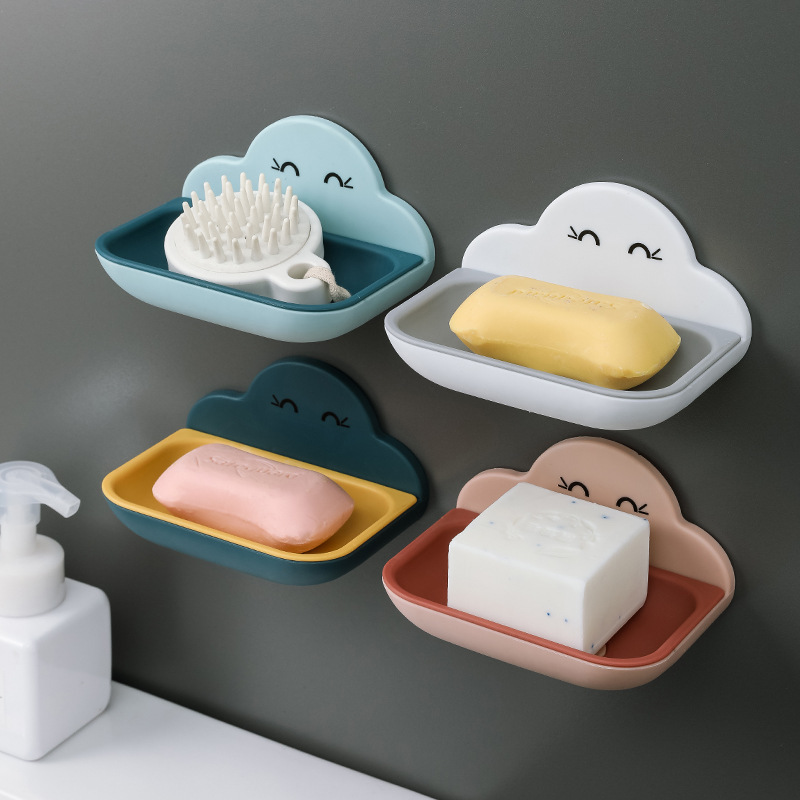 Creative cloud soap box suction cup wall-mounted bathroom drain soap box punch-free shelf cute soap box