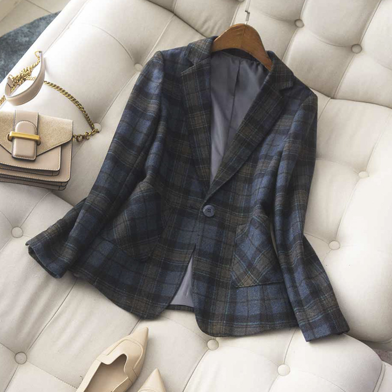 Velvet jasmine British contrast color plaid wool slim fit small suit ladies one button suit commuter wind wool suit