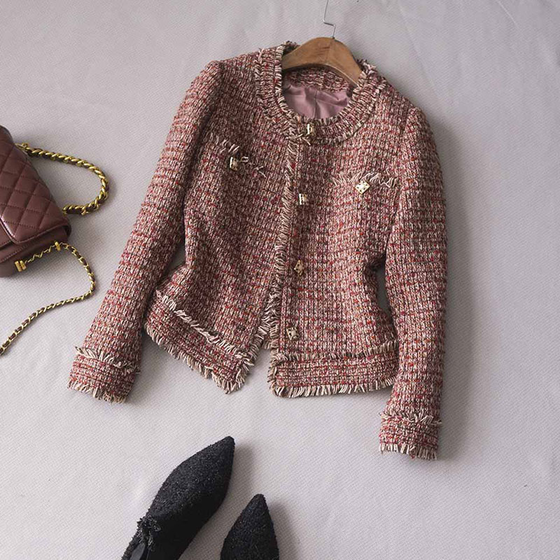 Velvet moss spring and autumn women's coat short long-sleeved small fragrant style celebrity tweed coat