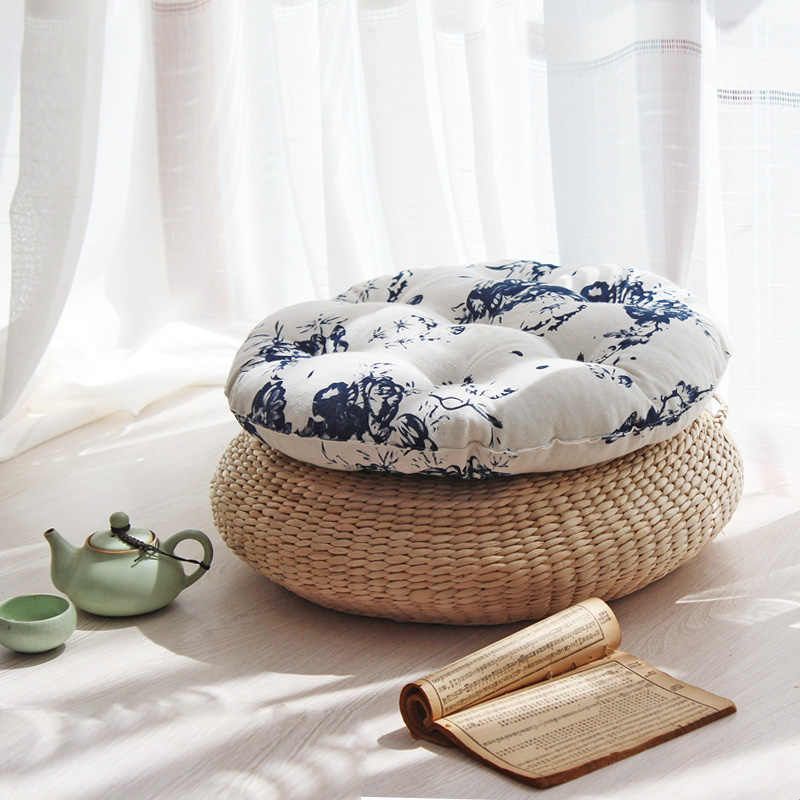 Fabric futon chair cushion, meditation cushion, tatami bay window cushion, round Japanese room cushion, student bench, kneeling cushion