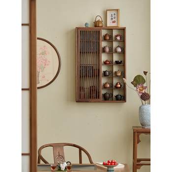 Wood fish season black walnut wall tea set rack