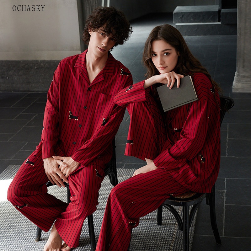 French Pure Cotton Red Pajamas for Women, 2026 New Autumn Cotton Silk High-End Wedding Couple Home Wear Set