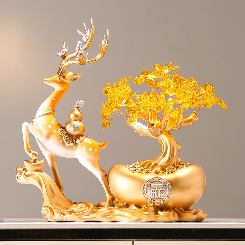 New Chinese-Style Fortune Deer, Money Tree, Wealth Tree, Ingot Ornaments, Office Decorations, Opening and Housewarming Gifts