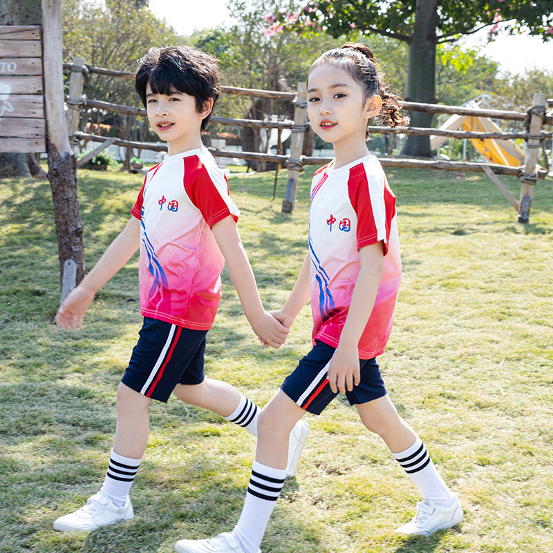 Primary School Students Summer New Pint Class Clothing Kindergarten Thin Air Permeable Landscaped Sports School Uniforms Children Graduation Photo Suits