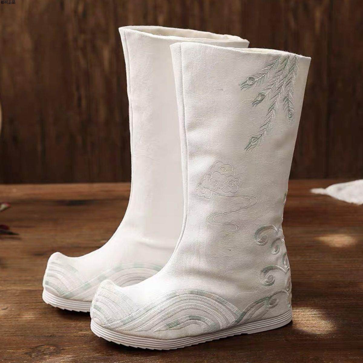 Ancient Clothing Shoes men's matching Handwear boots lovers Heightening Embroideries in Embroidery Long Boots Ancient Wind Boots National Wind-Taobao