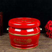 Red paint large toilet Wedding wedding children and grandchildren bucket Trojan bucket Solid wooden bucket Bride dowry makeup Chinese single barrel wooden bucket