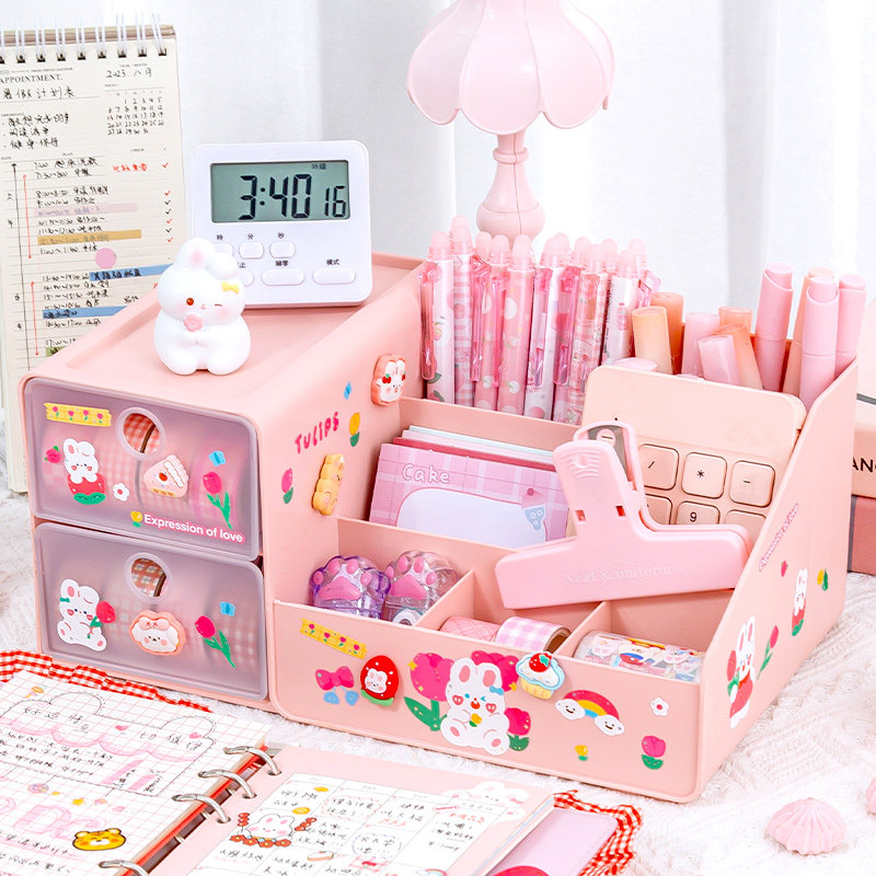 Drawer PEN HOLDER CHILDREN GIRL CUTE DESKTOP STATIONERY CONTAINING BOX LARGE CAPACITY GIRL DESK PEN BOX ELEMENTARY SCHOOL STUDENTS SPECIAL MULTIFUNCTION LOADING PEN BARREL PEN HOLDER INTEGRATED CREATIVE CARTOON OFFICE-TAOBAO