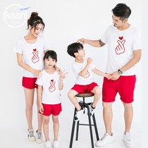 High-end parent-child summer clothes a family of three 2021 new mother and daughter mother and son love printing short-sleeved pure cotton T-shirt tide