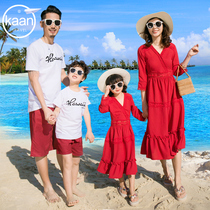 Shake sound parent-child clothing family clothing summer 2020 new fashion spring and autumn red dress a family of three or four holiday wear