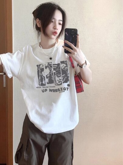 Женская футболка с коротким рукавом в американском стиле с принтом, летняя, в корейском стиле, в стиле Харадзюку, атмосферный нишевый топ.