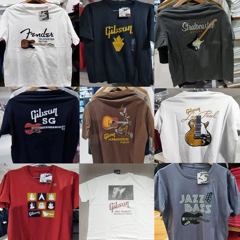 Men's and Women's Clothing Joint Fender Music Fanta Gumson Drum Electric Guitar Bass Short-Sleeved T-Shirt Summer