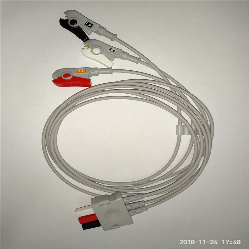 兼容适用瑞T5 T8 IPM MUC德尔格护仪三导夹式分体导联线 心电分线