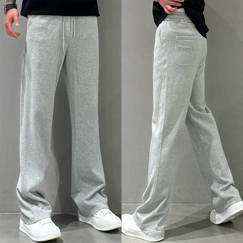 2026 Spring Gray Trendy Straight-Leg Casual Pants Men's Versatile Light Luxury Loose Sports Sweatpants High-End Wide-Leg Pants