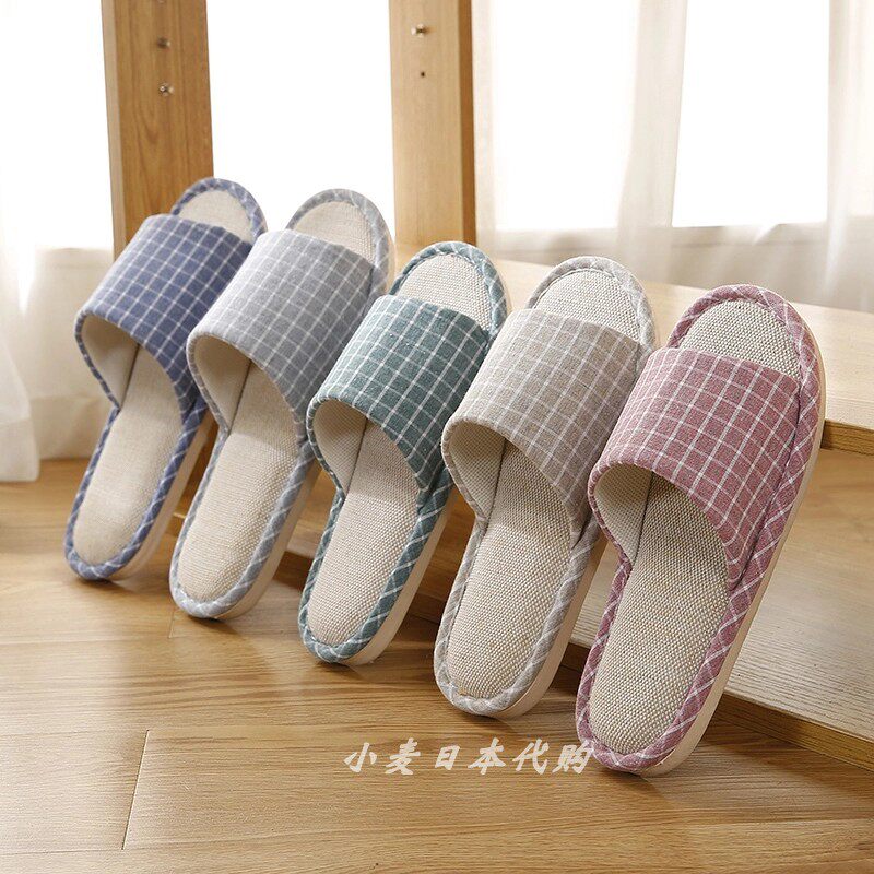 Japanese GP linen slippers indoor couple four seasons home floor mute breathable cotton linen slippers spring and autumn
