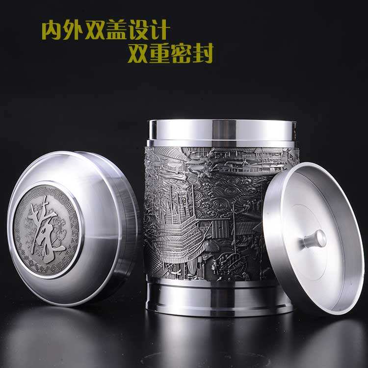 Tin-made middle number tea leaf pot tin pot tea tea set Malaysia jar large number small number tea leaf pot melan bamboo chamomile-Taobao