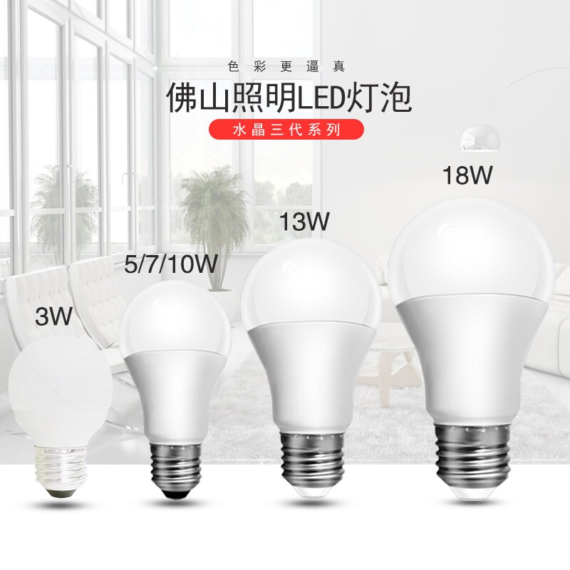 Foshan lighting led bulb household e27 screw mouth Fenjiang energy-saving lighting source spherical bulb highlight white and yellow light