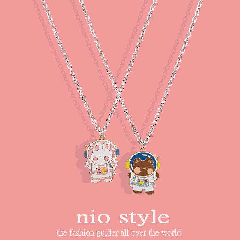 Nio Space Astronaut Bear Rabbit Tide Cool Cute Necklace Pendant Best Friend Couple Gift to Girlfriend