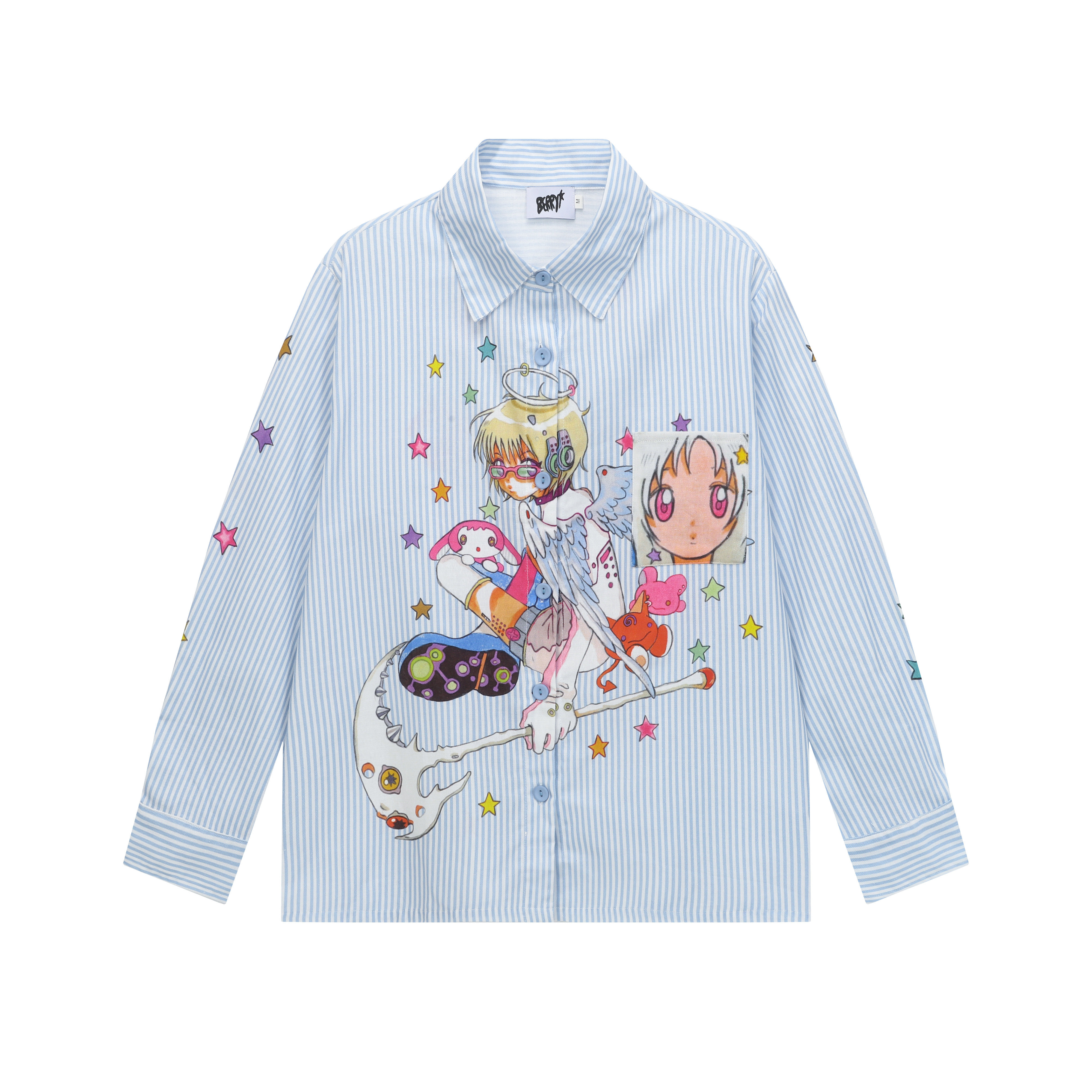 Синяя рубашка в полоску от Mia Girl X Ollie Frog Joint Изображение 1