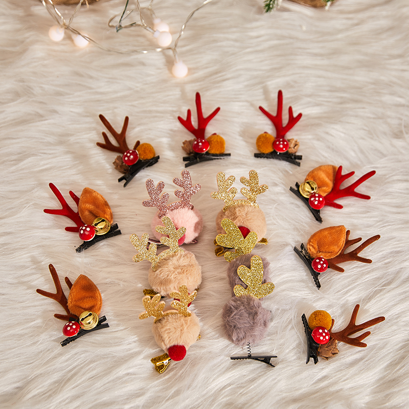 2021 new Christmas decorations elk hairpin side clip hair accessories hair hoop headdress female hairpin hair ball hairpin