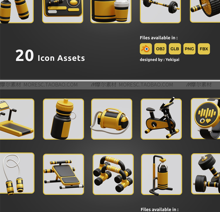 图片[4]-C4D健身房哑铃器械blender跑步机flb杠铃fbx力量区obj模型素材png-cg男孩