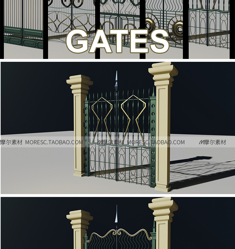 图片[3]-C4D维多利亚风格古典欧式大门铁门3D模型FBX格式OBJ建模渲染素材-cg男孩