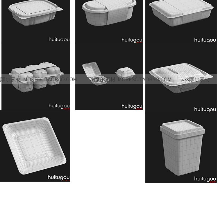 图片[10]-c4d模型OBJ食品3D外卖盒打包食物罐头包装盒子塑料泡沫饭盒白模-cg男孩