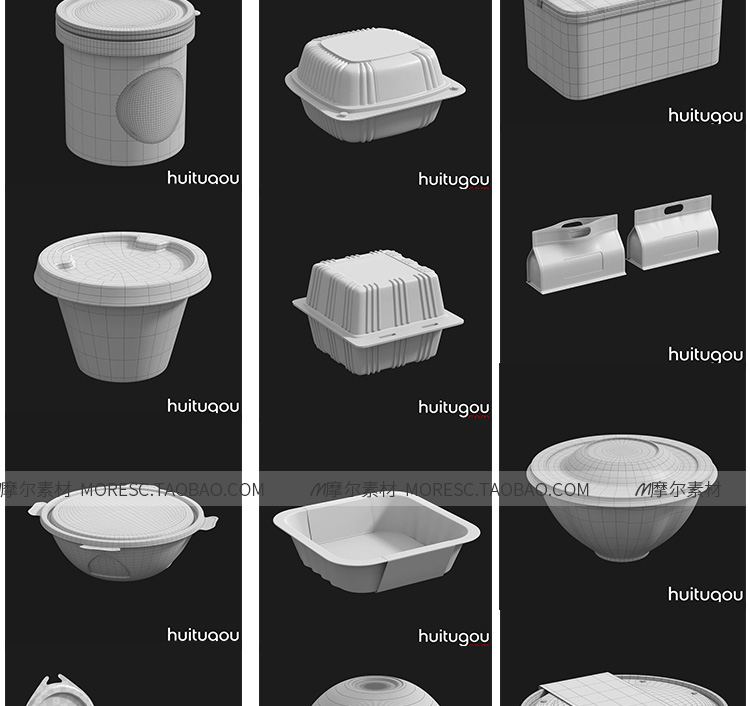 图片[8]-c4d模型OBJ食品3D外卖盒打包食物罐头包装盒子塑料泡沫饭盒白模-cg男孩