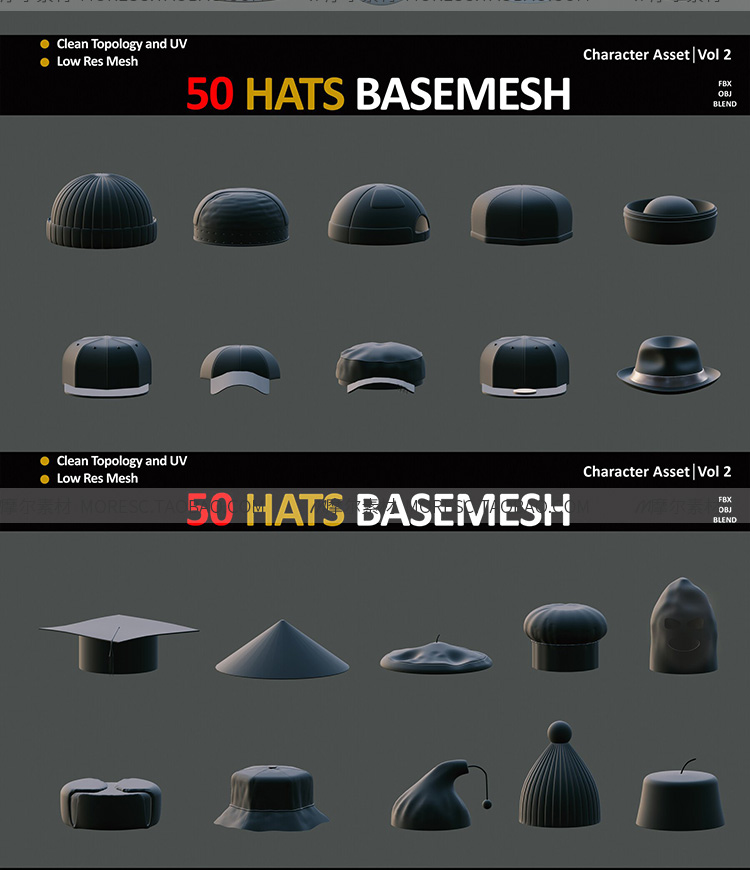 图片[4]-C4D帽子blender棒球帽礼帽冬季贝雷帽羽毛fbx obj模型素材MX461-cg男孩